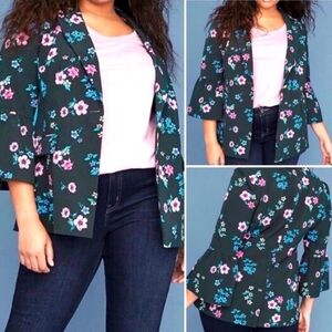 Lane Bryant The Bryant Blazer  Floral Pattern Ruffle Sleeve Cottagecore Sz 24